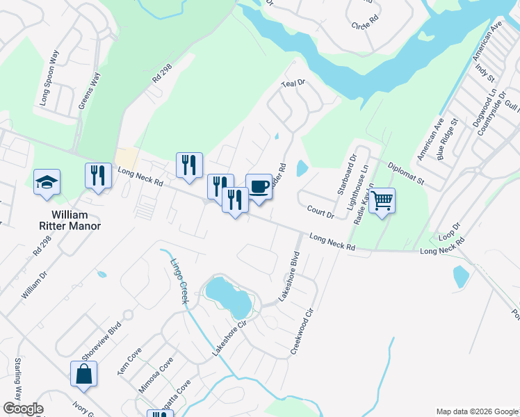map of restaurants, bars, coffee shops, grocery stores, and more near 101 Seafarer's Village Road in Millsboro