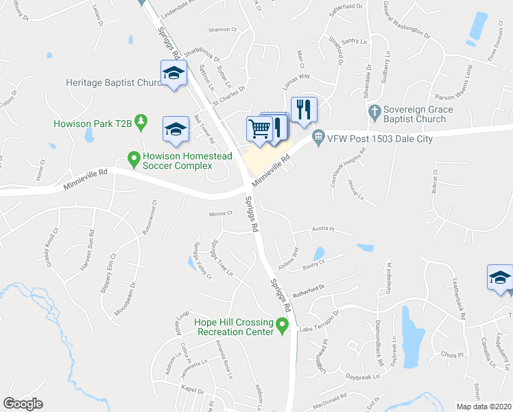 map of restaurants, bars, coffee shops, grocery stores, and more near 14850 Abilene Way in Woodbridge