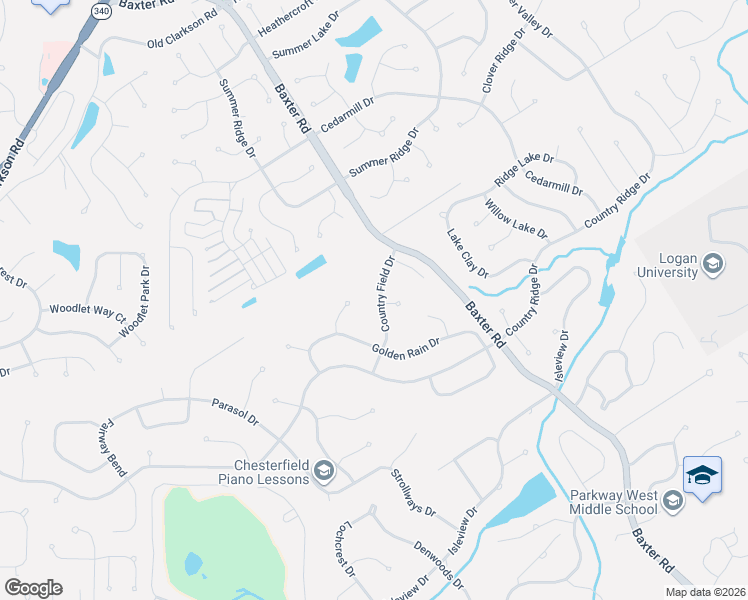 map of restaurants, bars, coffee shops, grocery stores, and more near 2026 Country Field Drive in Chesterfield