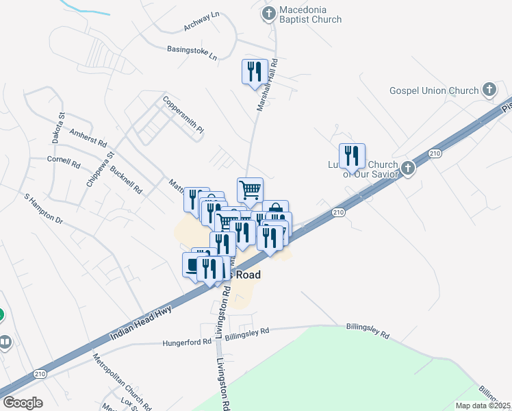 map of restaurants, bars, coffee shops, grocery stores, and more near 2960 Marshall Hall Road in Bryans Road