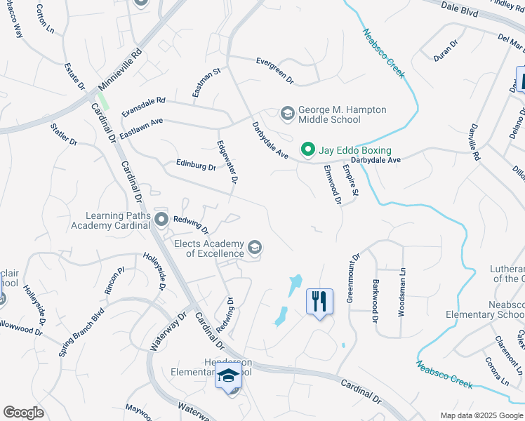 map of restaurants, bars, coffee shops, grocery stores, and more near 4399 Evansdale Road in Woodbridge