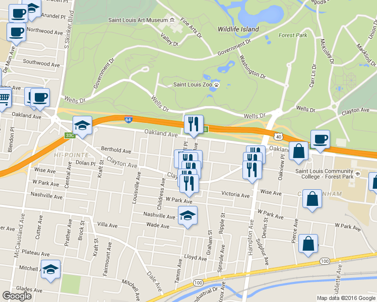 map of restaurants, bars, coffee shops, grocery stores, and more near 1008 Tamm Avenue in St. Louis