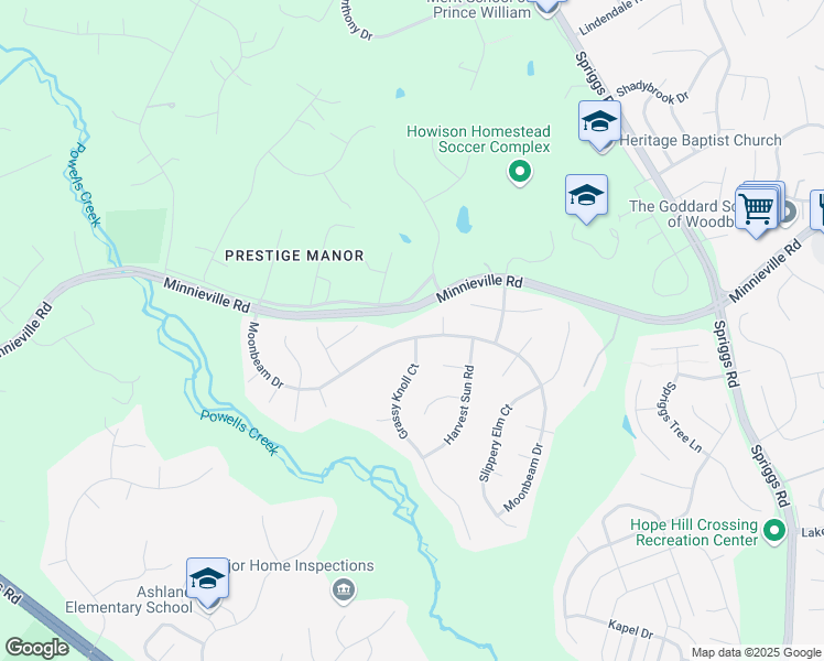 map of restaurants, bars, coffee shops, grocery stores, and more near 5838 Moonbeam Drive in Woodbridge