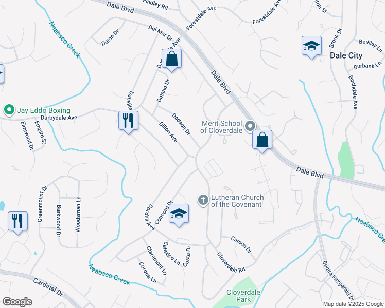 map of restaurants, bars, coffee shops, grocery stores, and more near 14821 Dillon Avenue in Woodbridge