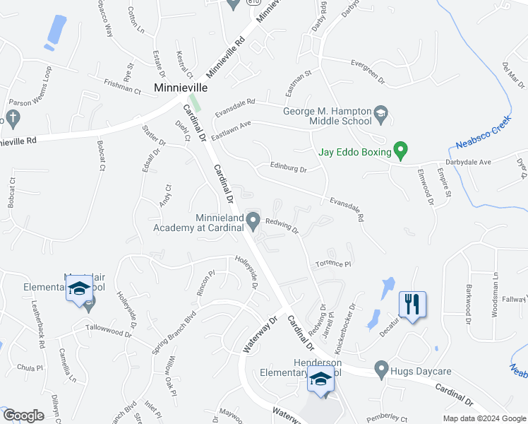 map of restaurants, bars, coffee shops, grocery stores, and more near 4508 Sparrow Court in Woodbridge