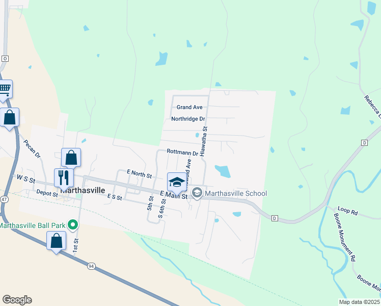 map of restaurants, bars, coffee shops, grocery stores, and more near 123 Rottmann Drive in Marthasville