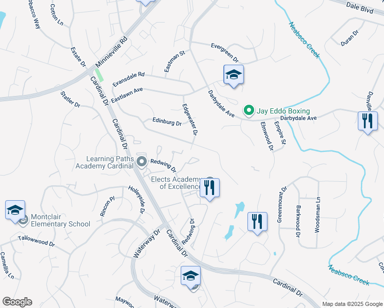 map of restaurants, bars, coffee shops, grocery stores, and more near 4456 Starling Court in Woodbridge