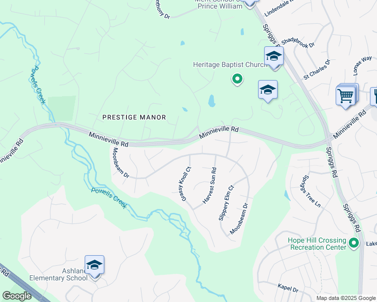 map of restaurants, bars, coffee shops, grocery stores, and more near 5838 Moonbeam Drive in Woodbridge