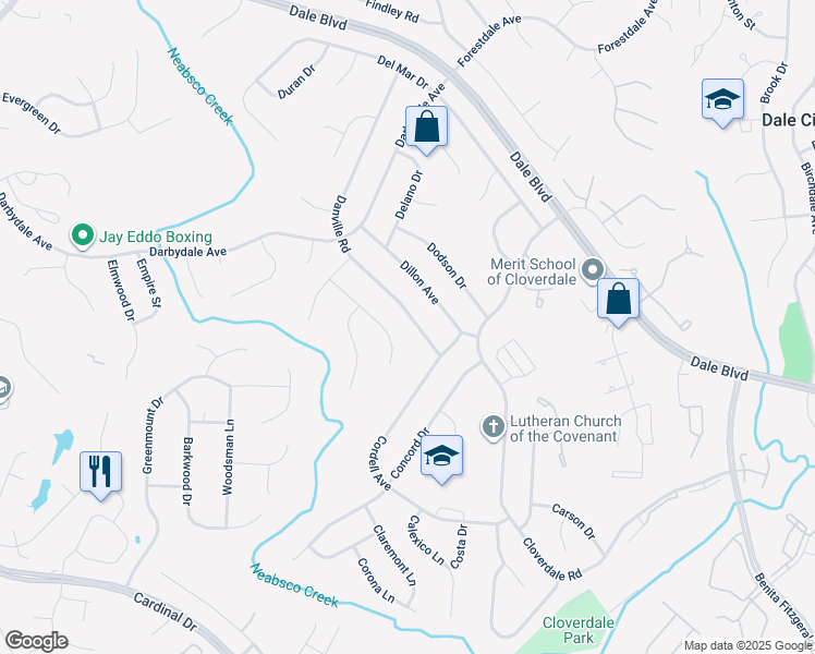 map of restaurants, bars, coffee shops, grocery stores, and more near 14820 Danville Road in Woodbridge