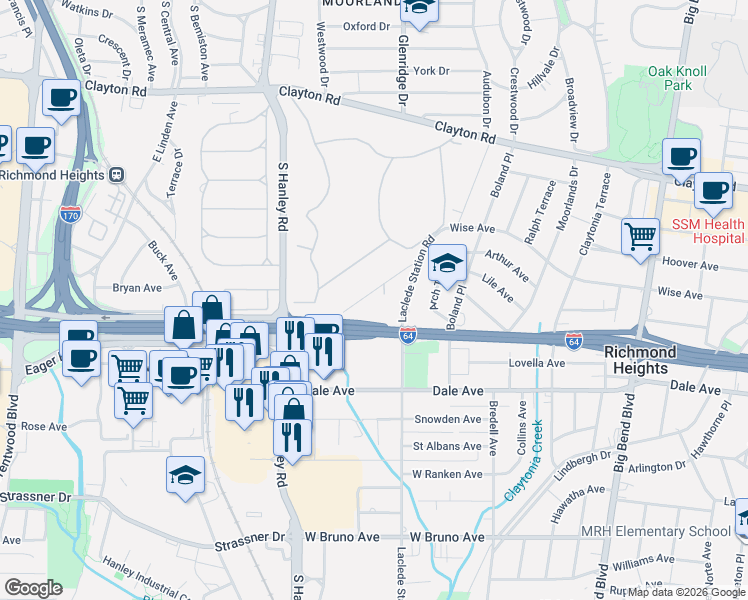 map of restaurants, bars, coffee shops, grocery stores, and more near 3026 Laclede Avenue in St. Louis