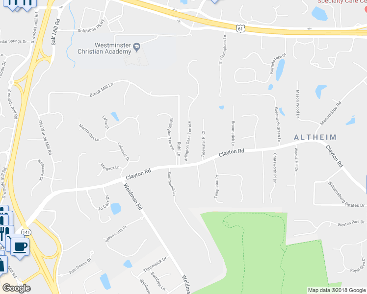 map of restaurants, bars, coffee shops, grocery stores, and more near 13777 Clayton Road in Chesterfield