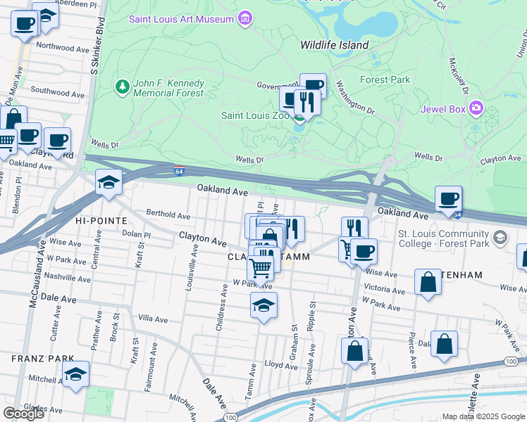 map of restaurants, bars, coffee shops, grocery stores, and more near 1008 Tamm Avenue in St. Louis