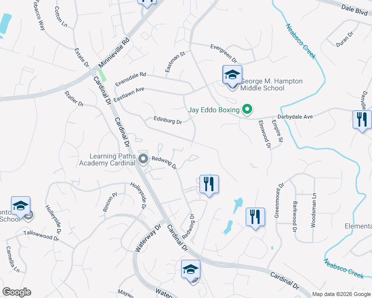 map of restaurants, bars, coffee shops, grocery stores, and more near 4481 Blue Jay Court in Woodbridge