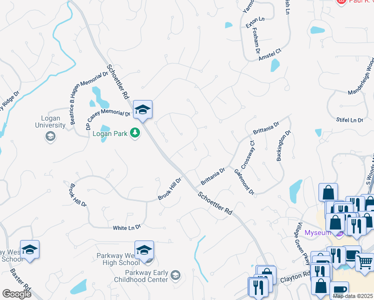 map of restaurants, bars, coffee shops, grocery stores, and more near 14684 Summer Blossom Lane in Chesterfield