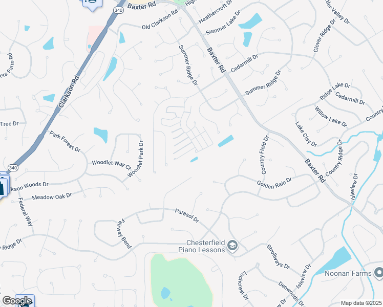 map of restaurants, bars, coffee shops, grocery stores, and more near 15804 Kersten Ridge Drive in Chesterfield