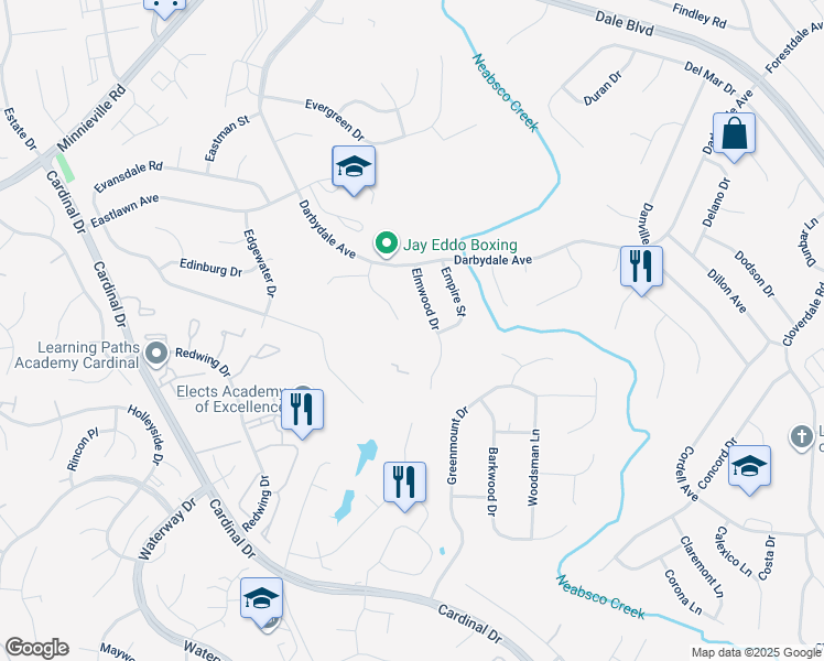 map of restaurants, bars, coffee shops, grocery stores, and more near 14863 Emberdale Drive in Woodbridge