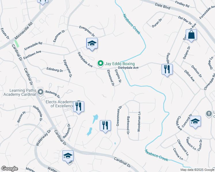 map of restaurants, bars, coffee shops, grocery stores, and more near 14863 Emberdale Drive in Woodbridge