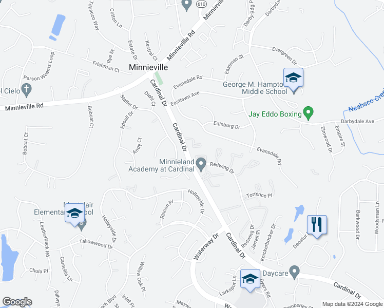 map of restaurants, bars, coffee shops, grocery stores, and more near 4537 Sparrow Court in Woodbridge