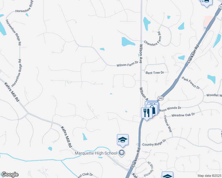 map of restaurants, bars, coffee shops, grocery stores, and more near 16363 Champion Drive in Chesterfield