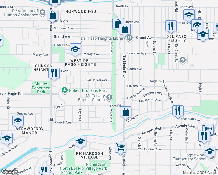 map of restaurants, bars, coffee shops, grocery stores, and more near 751 Hayes Avenue in Sacramento