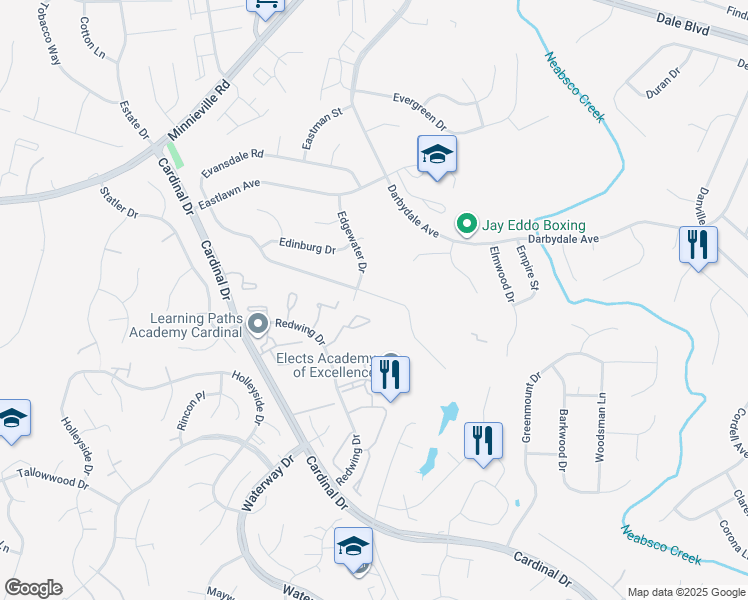 map of restaurants, bars, coffee shops, grocery stores, and more near 4409 Evansdale Road in Woodbridge