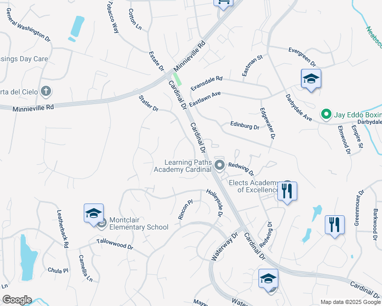 map of restaurants, bars, coffee shops, grocery stores, and more near 14816 Statler Drive in Woodbridge