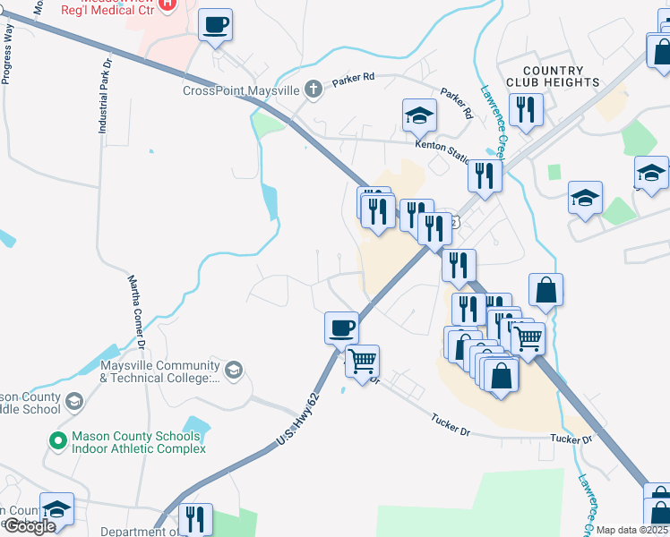 map of restaurants, bars, coffee shops, grocery stores, and more near 692 Cheryl Lynn Circle in Maysville
