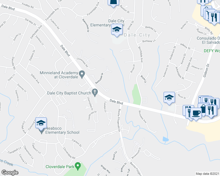 map of restaurants, bars, coffee shops, grocery stores, and more near 3442 Beale Court in Woodbridge
