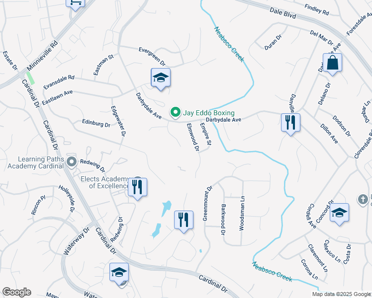 map of restaurants, bars, coffee shops, grocery stores, and more near 14855 Emberdale Drive in Woodbridge