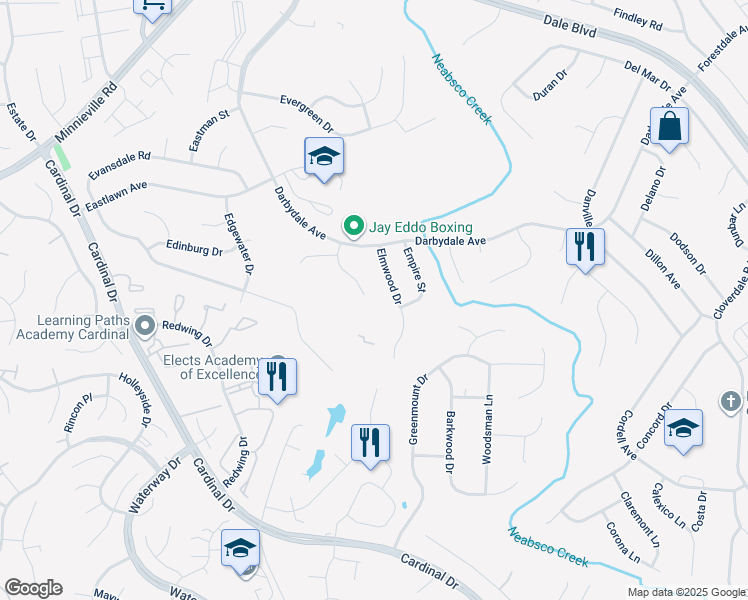 map of restaurants, bars, coffee shops, grocery stores, and more near 14855 Emberdale Drive in Woodbridge