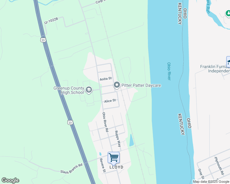 map of restaurants, bars, coffee shops, grocery stores, and more near 199 Lerita Ln in Greenup