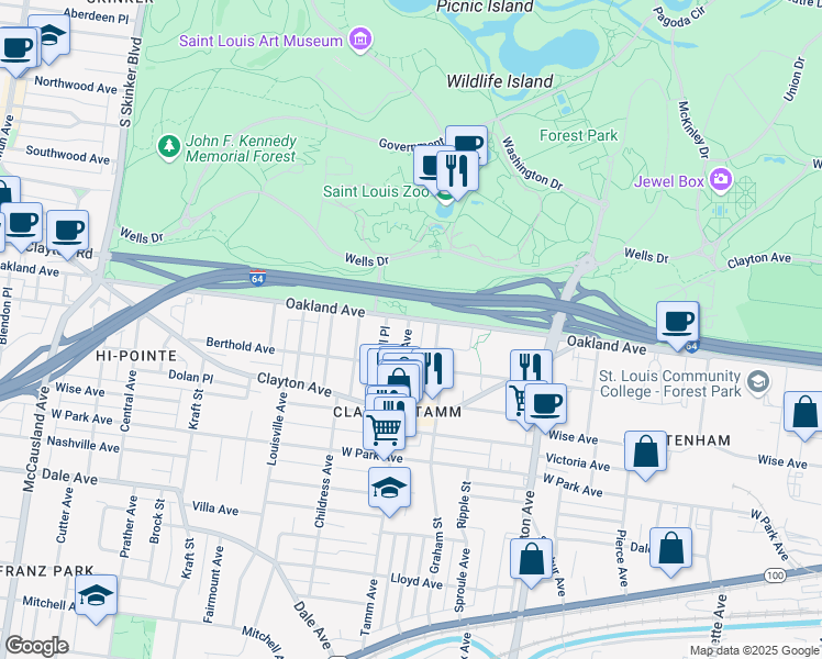 map of restaurants, bars, coffee shops, grocery stores, and more near 1004 Tamm Avenue in St. Louis