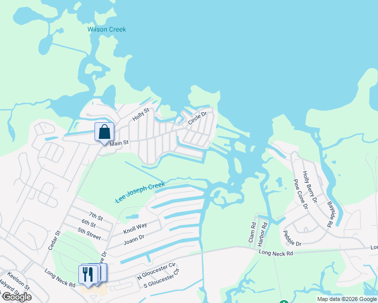 map of restaurants, bars, coffee shops, grocery stores, and more near 35835 South Canal Street in Millsboro