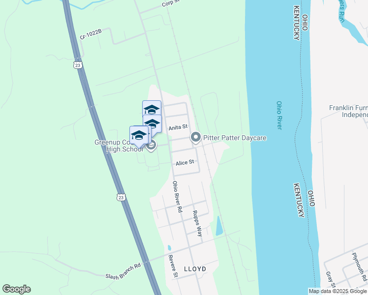 map of restaurants, bars, coffee shops, grocery stores, and more near 101-199 Lerita Ln in Greenup