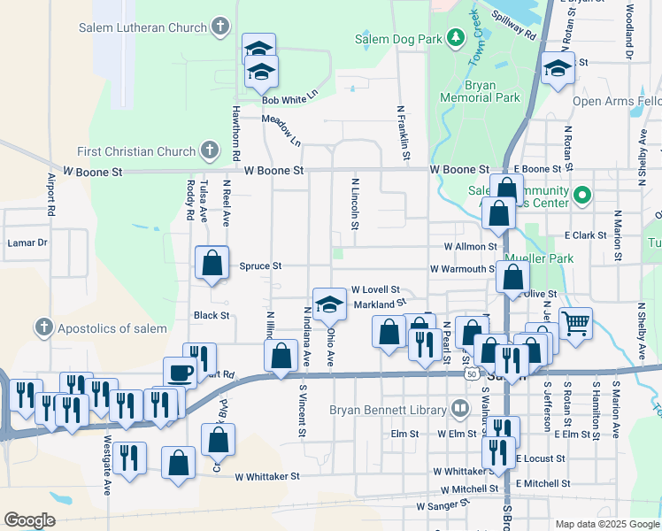 map of restaurants, bars, coffee shops, grocery stores, and more near 924 Spruce Street in Salem