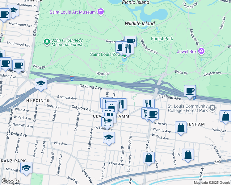 map of restaurants, bars, coffee shops, grocery stores, and more near 1008 Tamm Avenue in St. Louis