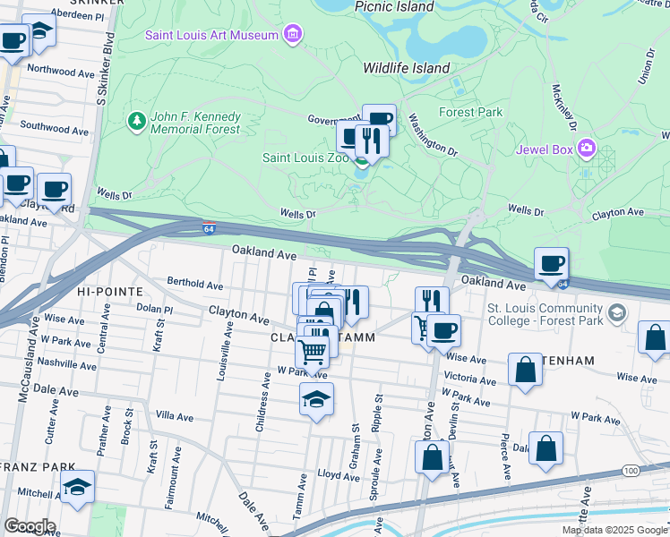 map of restaurants, bars, coffee shops, grocery stores, and more near 1008 Tamm Avenue in St. Louis