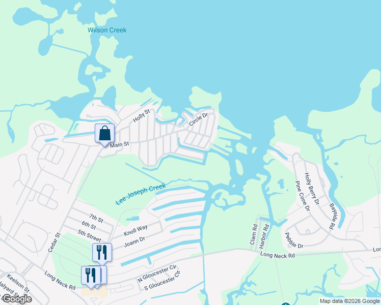 map of restaurants, bars, coffee shops, grocery stores, and more near 35835 South Canal Street in Millsboro