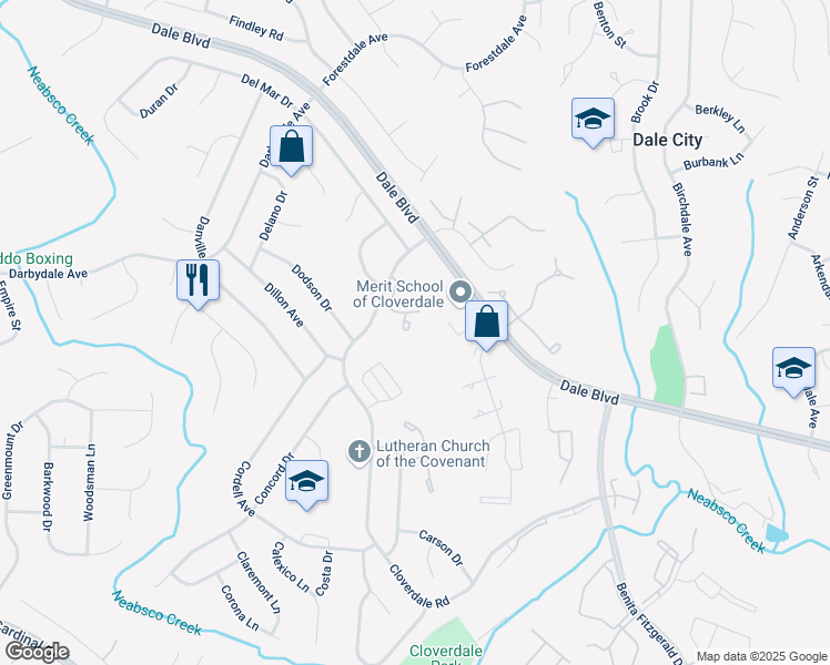 map of restaurants, bars, coffee shops, grocery stores, and more near 14856 Dorian Drive in Woodbridge