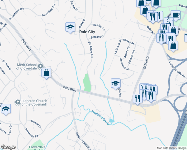 map of restaurants, bars, coffee shops, grocery stores, and more near 14814 Bryan Court in Woodbridge