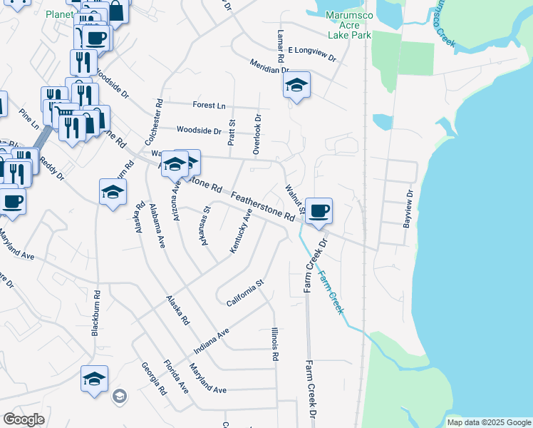 map of restaurants, bars, coffee shops, grocery stores, and more near 14807 Arkansas Street in Woodbridge