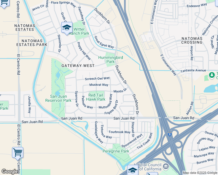 map of restaurants, bars, coffee shops, grocery stores, and more near 2883 Screech Owl Way in Sacramento