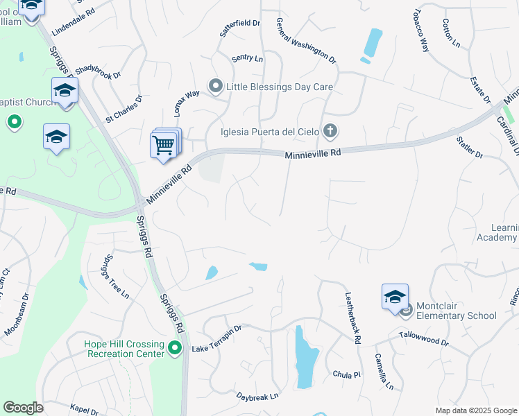 map of restaurants, bars, coffee shops, grocery stores, and more near 14847 Crotona Court in Woodbridge