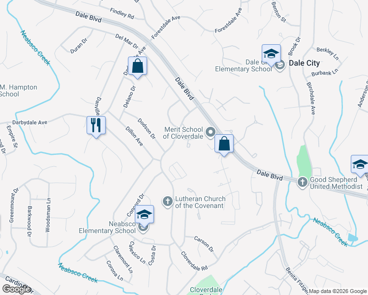 map of restaurants, bars, coffee shops, grocery stores, and more near 14836 Dorian Drive in Woodbridge