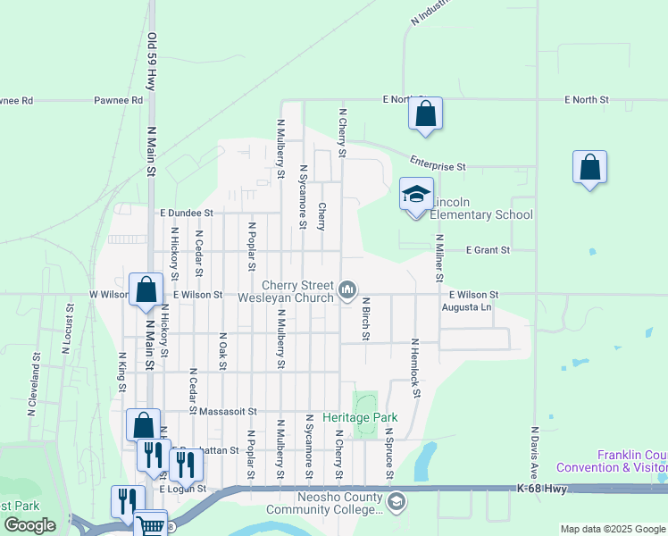 map of restaurants, bars, coffee shops, grocery stores, and more near 1026 North Cherry Street in Ottawa