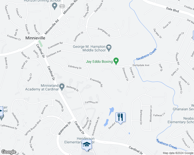 map of restaurants, bars, coffee shops, grocery stores, and more near 4407 Ensbrook Lane in Woodbridge
