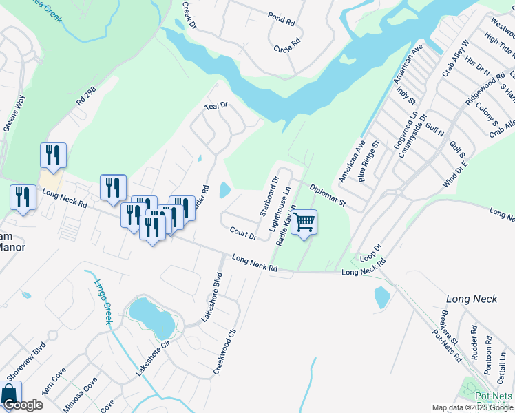 map of restaurants, bars, coffee shops, grocery stores, and more near 26010 Starboard Drive in Millsboro