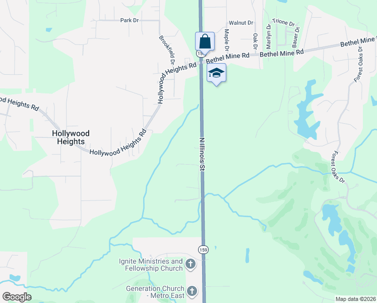 map of restaurants, bars, coffee shops, grocery stores, and more near 7751 North Illinois Street in Caseyville