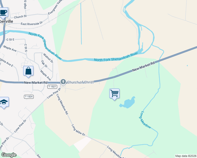 map of restaurants, bars, coffee shops, grocery stores, and more near 15266 New Market Road in Timberville