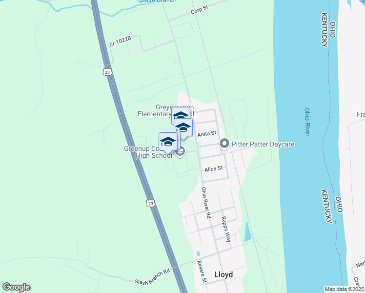 map of restaurants, bars, coffee shops, grocery stores, and more near 4009 Ohio River Road in Greenup